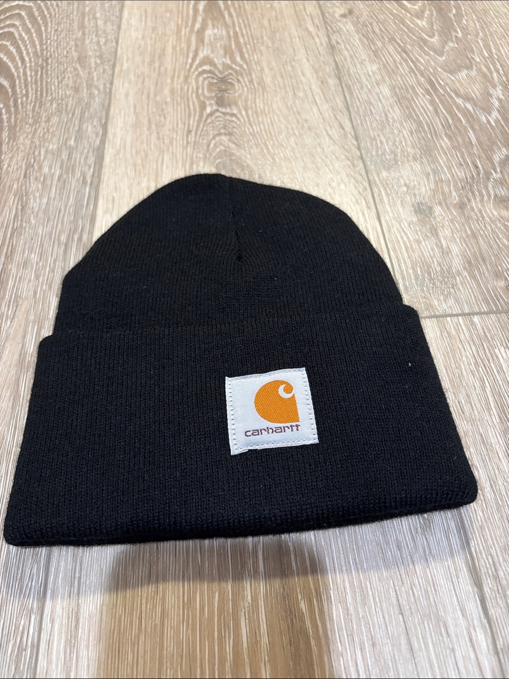 Brand new Carhartt Black Beanie with Orange Logo Patch one size